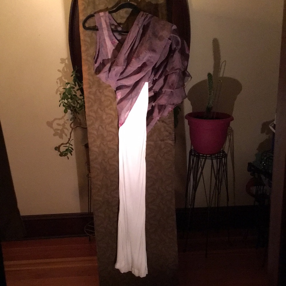 Purple Floral Print Chiffon Ruffled Dress - Picture 6 of 8